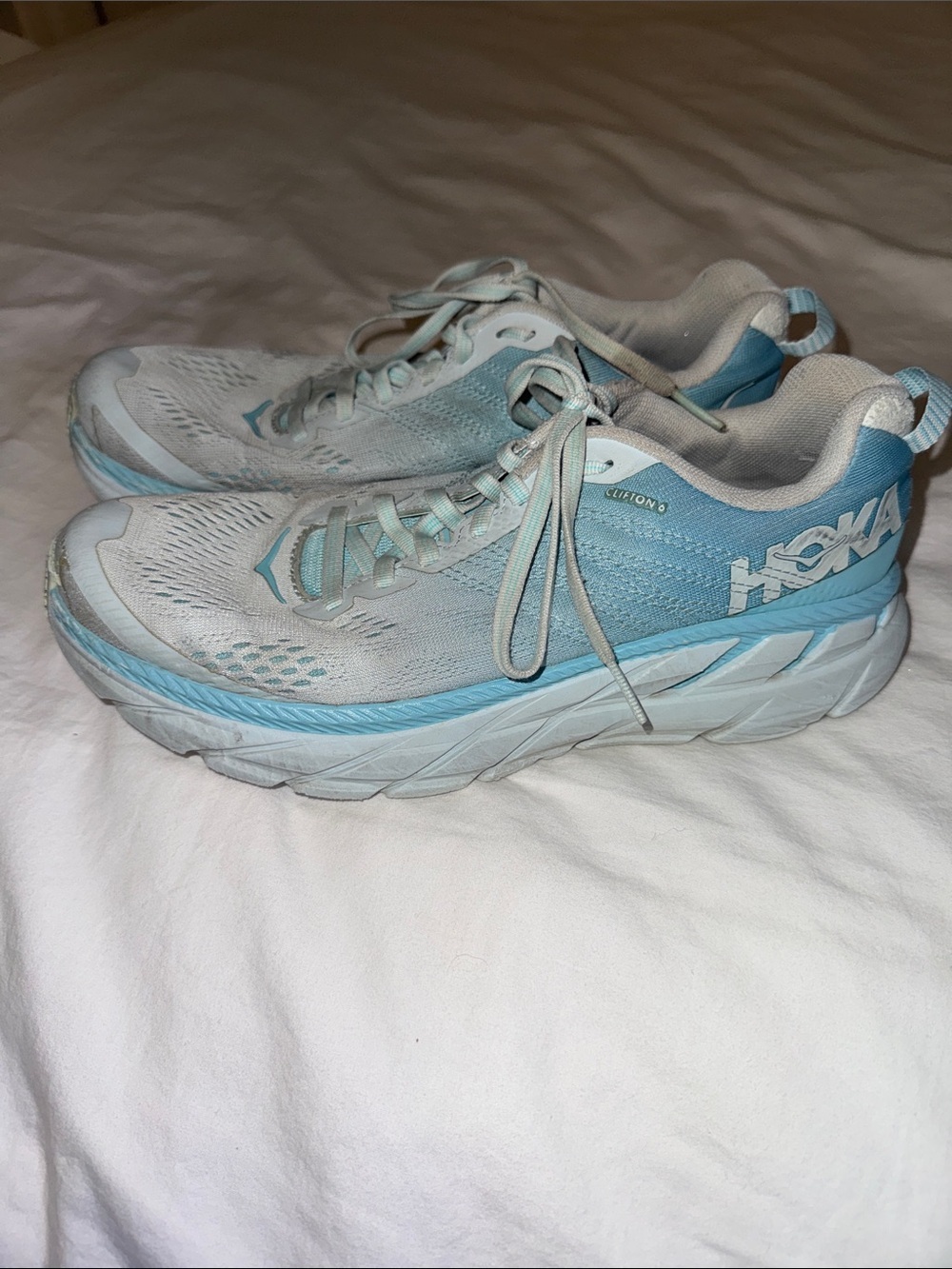 Hoka Women's Pale Blue/White Cushioned Running Sneakers